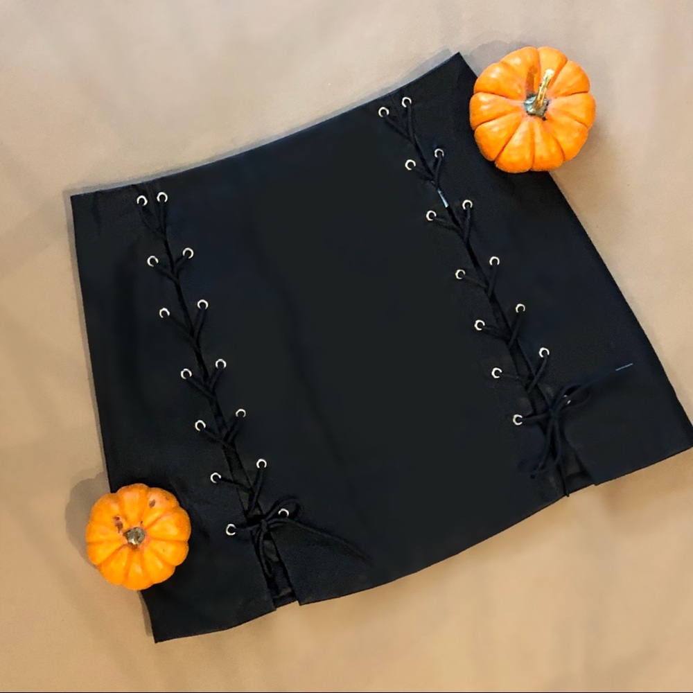 Forever 21 Lace Up faux leather Mini Skirt
